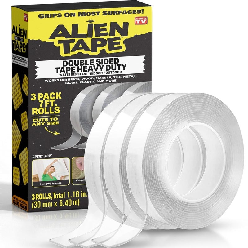 Bell Howell ALIEN TAPE Nano Double Sided Tape, 21-ft Multipurpose Removable Adhesive Transparent, Grip Mounting Washable Strong Sticky Heavy Duty for Carpet Photo Frame Poster DÃ©cor - As Seen On TV - Image 1
